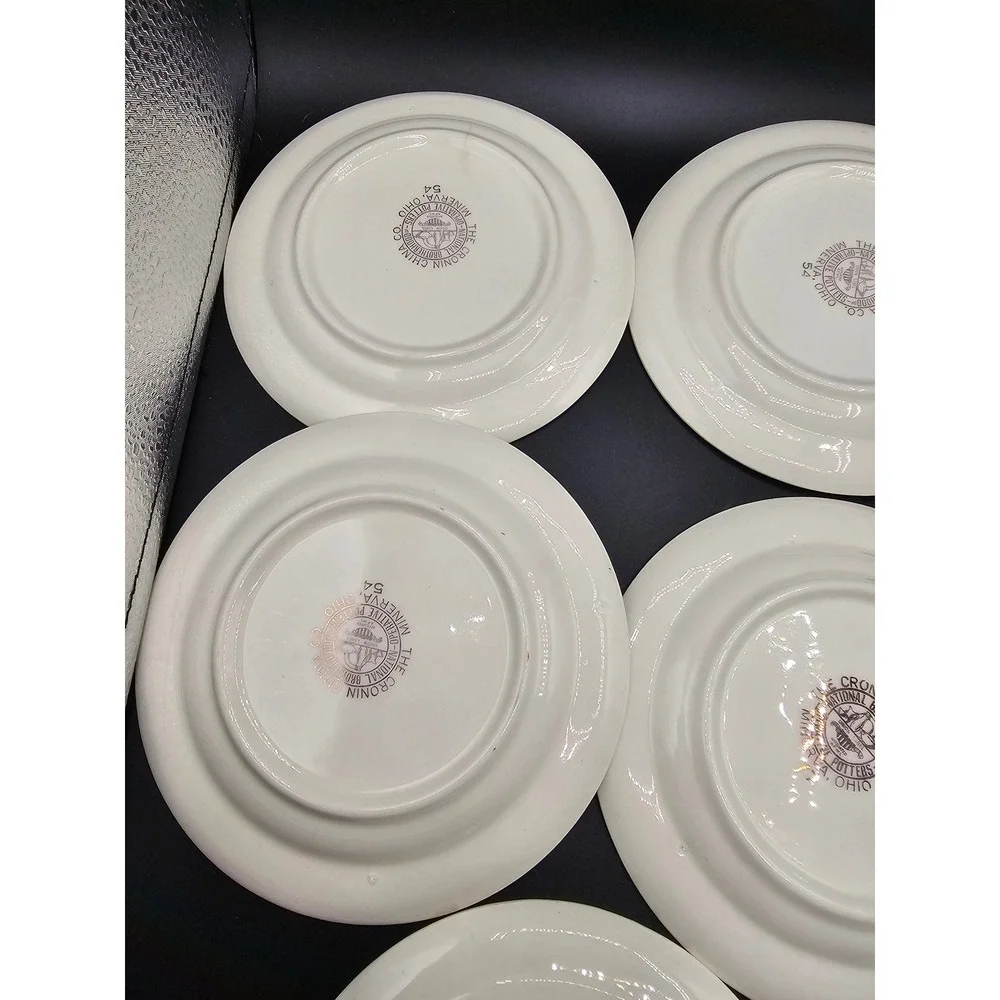 Vintage Cronin China Hibiscus Dessert Plates Set of 8 Red Yellow Floral 6.25in